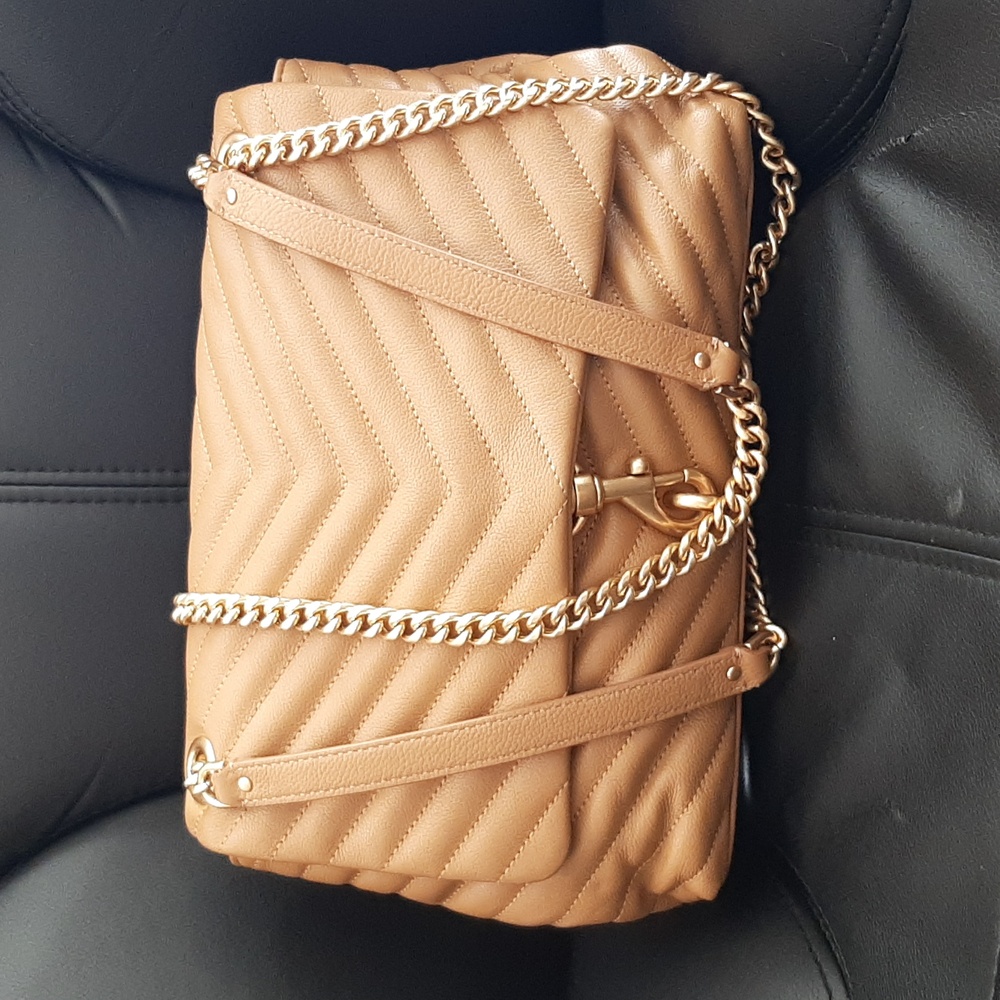 Rebecca Minkoff Quilted Tan Shoulder Bag with Gold Chain